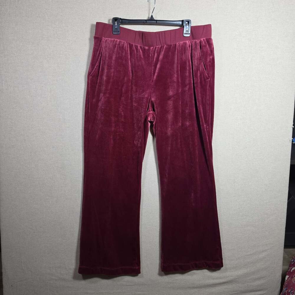 Time And Tru Velvet Wide Leg lounge Pants womens Size 16 XL Burgundy Wine casual